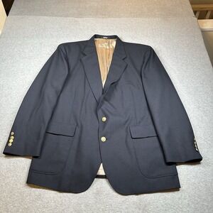 Stanley Blacker Blazer Mens 46R Black Hopsack Weave Wool Gold Buttons Sport Coat